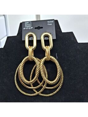 Edge Gold Statement Earrings 4.5" New